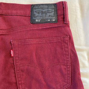 Levi 511 Slim Jeans Burgundy Denim Pants 34x32